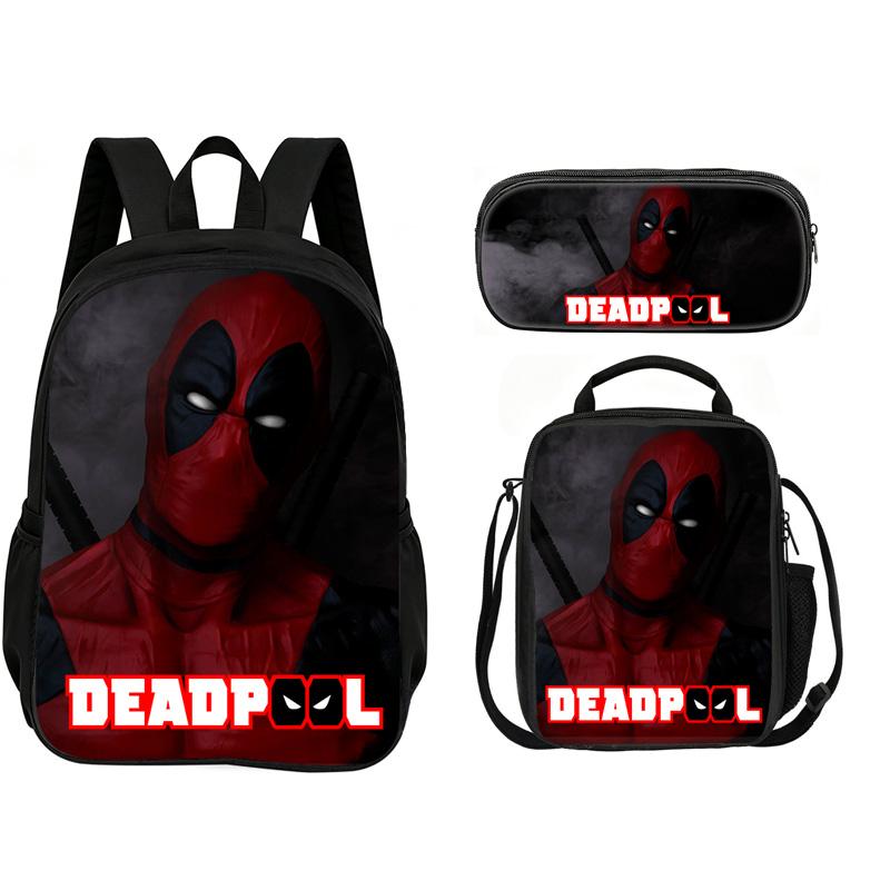Deadpool  School 3Pcs Set Backpack+lunch Box+Pencil Case Fashion Schoolbag Backpack Trend Kids Gift Practical Multifunctional