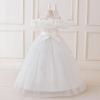 Girl's Pearl Embroidered Princess Dress 4-12 Years Old Fashion Off Shoulder Bubble Sleeve Mesh Dress Birthday Wedding Flower Girl