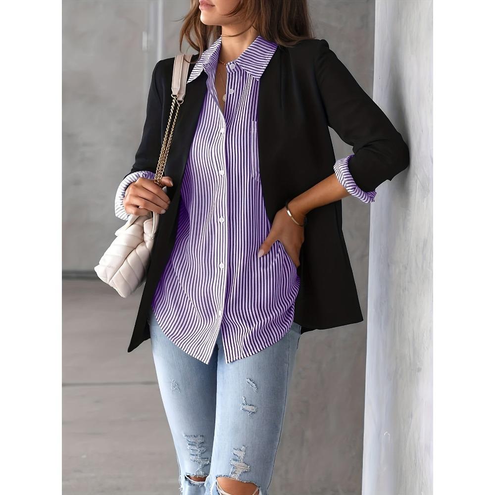 Szykowna koszula z długim rękawem w paski - Damska odzież codzienna z kieszenią i zapięciem na guziki - Idealna do noszenia na co dzień