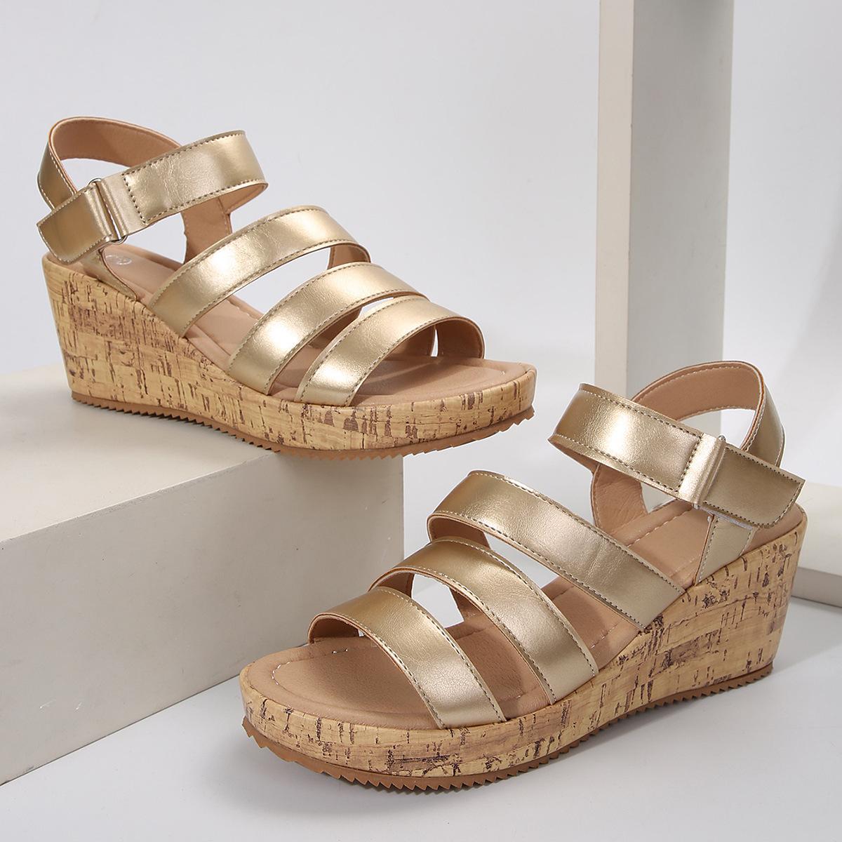 

Внешнеторговые сандалии на танкетке с наклоном маффин женские весенне-летние новые римские сандалии большого размера 43 на платформе сандалии на липучке 36 золотой