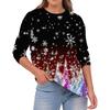 Women's Fashion Casual Christmas Print Round Neck Solid Color Long Sleeve Top