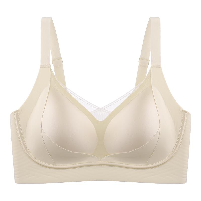 

Cream Seamless Bra with Mesh V Neck Wireless Everyday Lingerie M шампанського