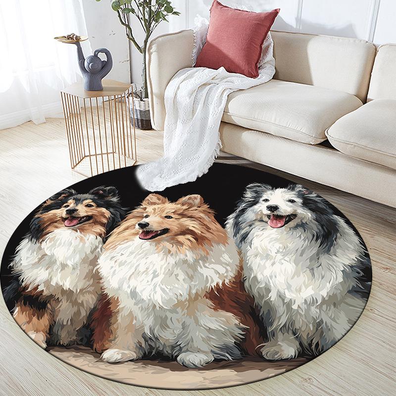 Three Dogs with Tongues Out Round Area Rug,Carpet Rug for Living Room Bedroom Sofa Playroom Decor,Non-slip Floor Mat