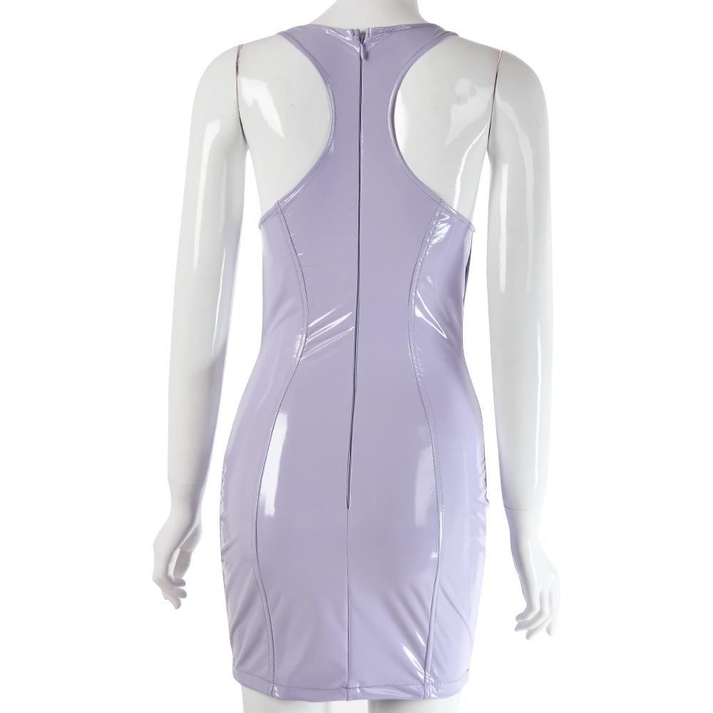 

Europe, America, crew neck PU sexy slim dress, spring and summer women s clothing L фіолетовий