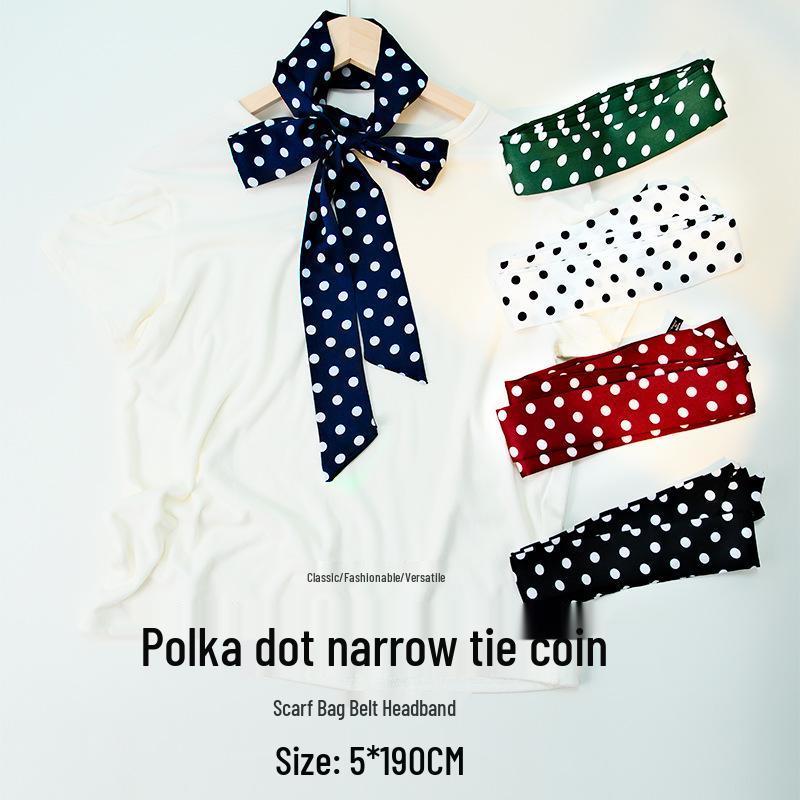 190cm Polka Dot Silk Scarf: Thin, Long, Versatile Ribbon for Hair, Waist, or Bag Accessory