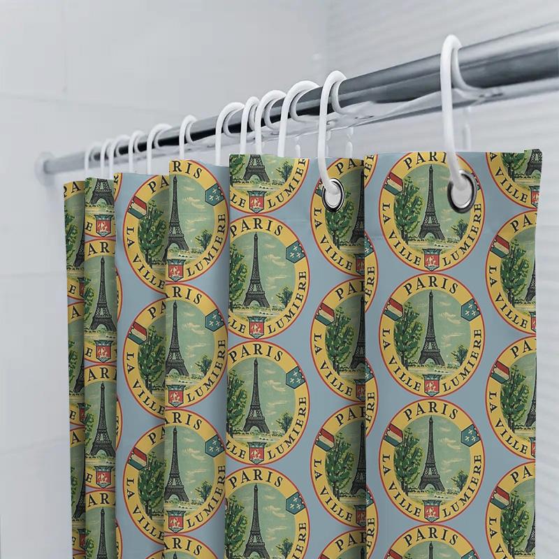 Floral Shower Curtain Vintage Paris Eiffel Tower Botanical Washable Fabric Bathroom Decor