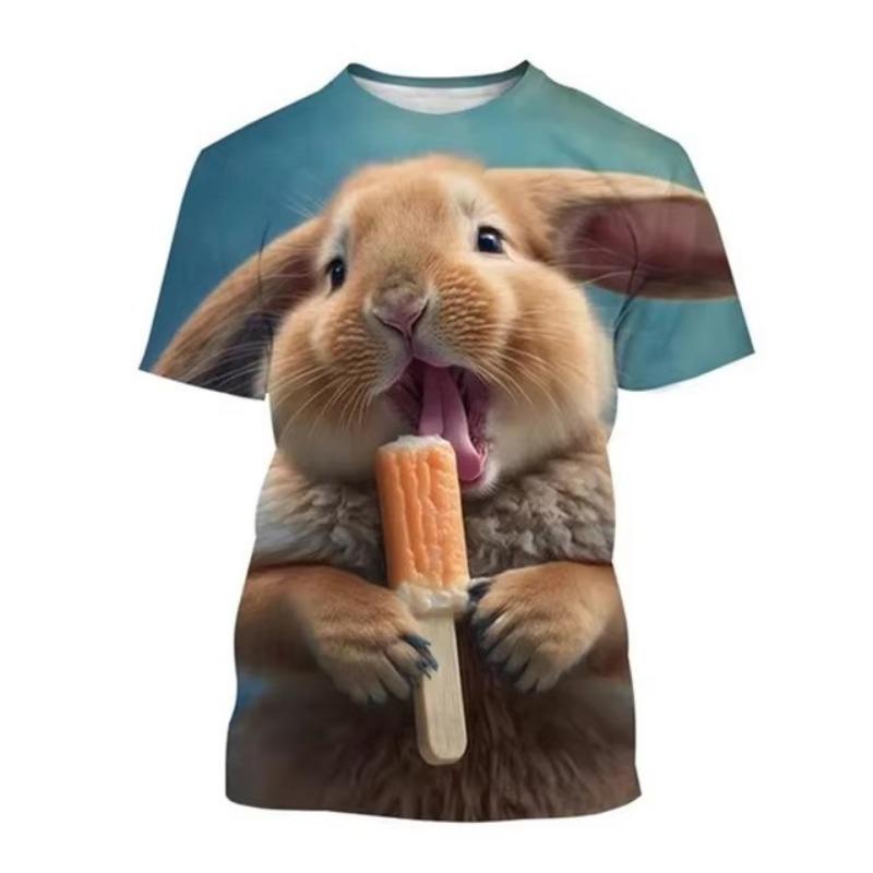 Cute Rabbit 3D Print T-shirt Men's O-Neck T Shirts Casual Short Sleeve Oversized Harajuku Streetwear Tees Tops Kids Clothing
