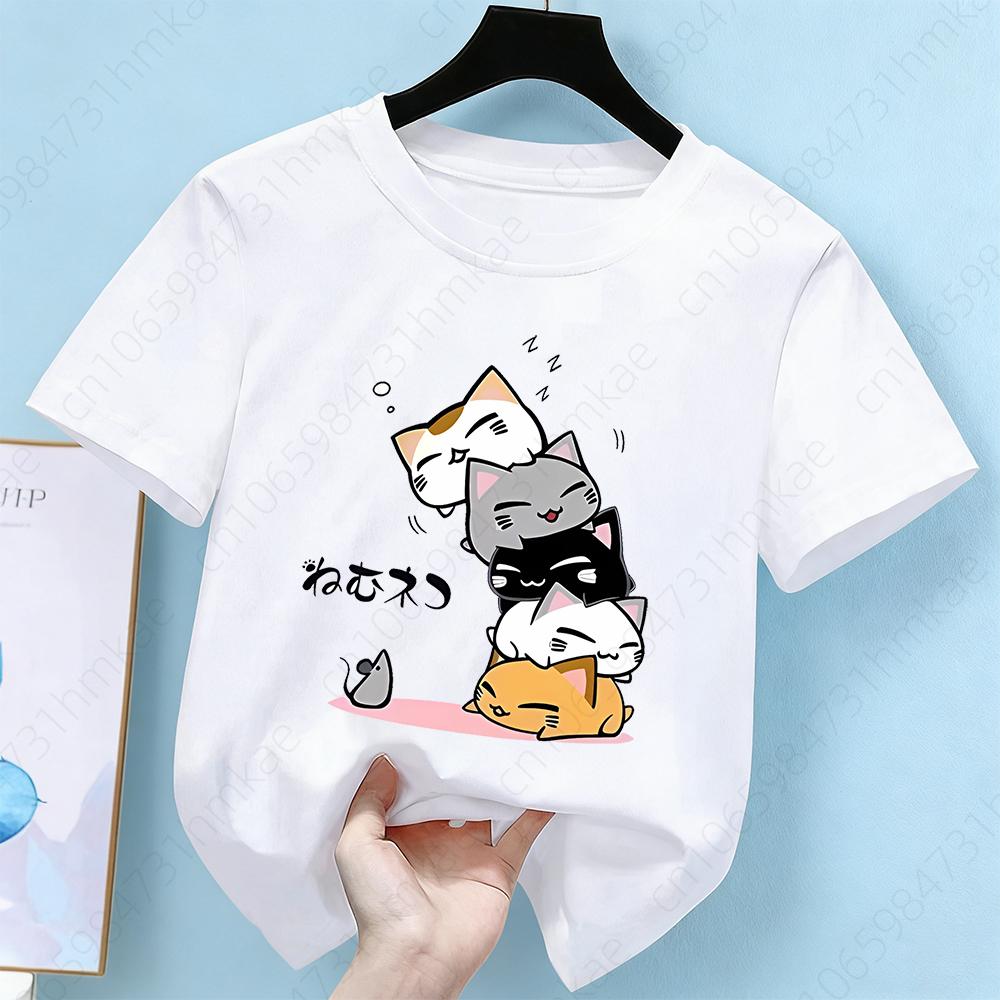 Cute Cat Graphic Kids Tshirts for Baby Summer Short Sleeve Tees Cartoon Animal Boys Girls Clothes Kawaii Tops Y2K Child T-shirt
