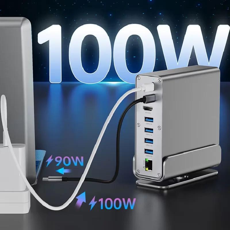 15 In 1 USB-C Docking Station Type-C 4K60Hz HUB With HDTV PD 100W USB 3.0 SD/TF RJ45 1000M 3.5 mm Audio For Laptop