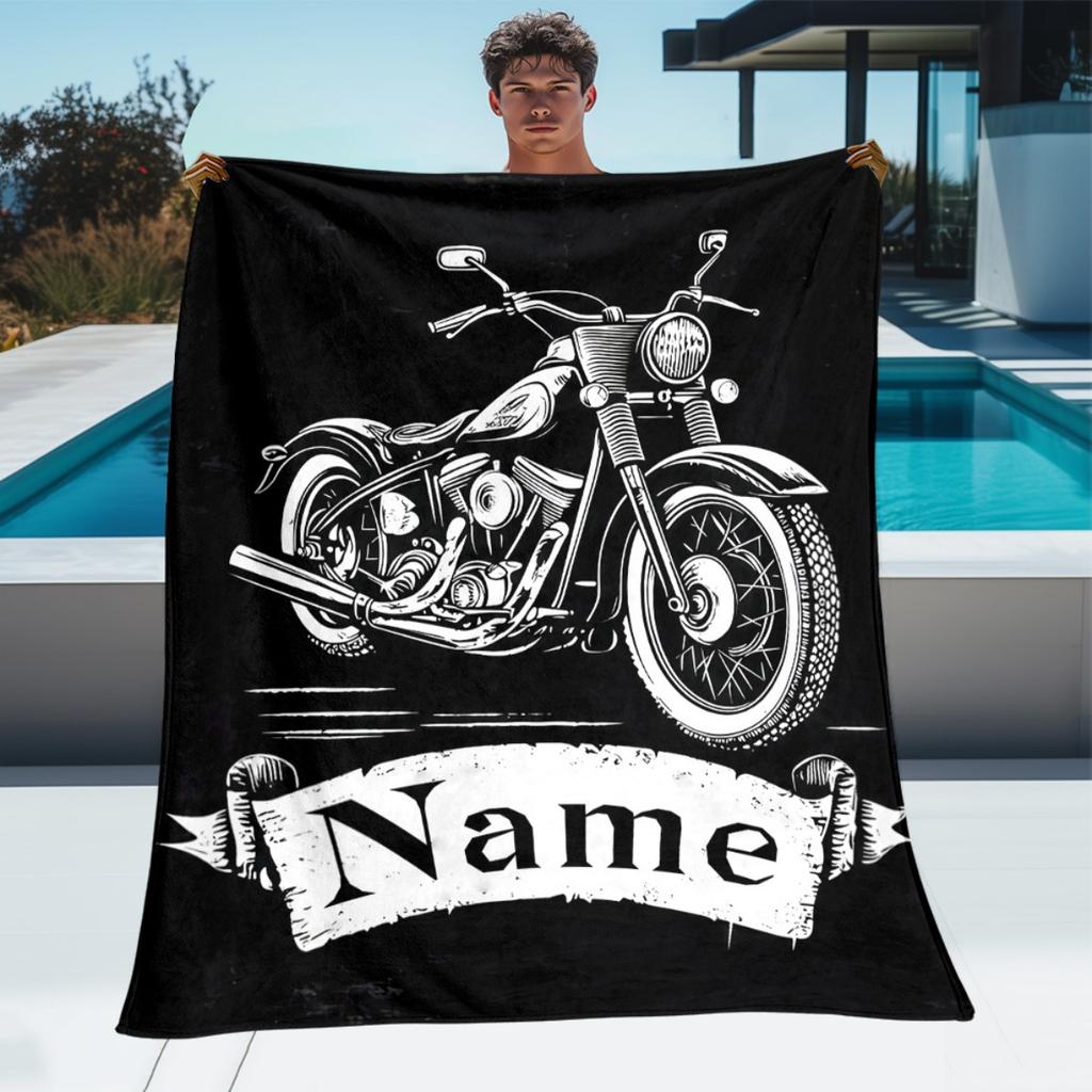 Vlastní motocyklová fleecová deka s personalizovaným jménem a fotografií, přehoz pro všechna roční období, měkké a teplé povlečení, domácí dekorace, dárek