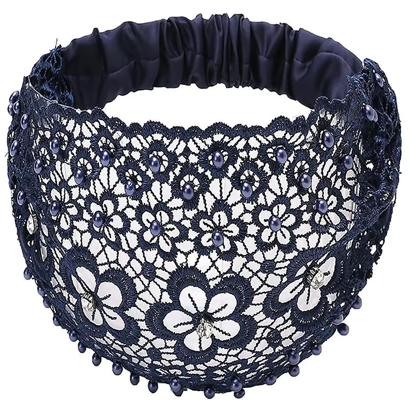Floral Lace wide-brimmed hair band with beads for women, suitable for cute and casual vintage headbands