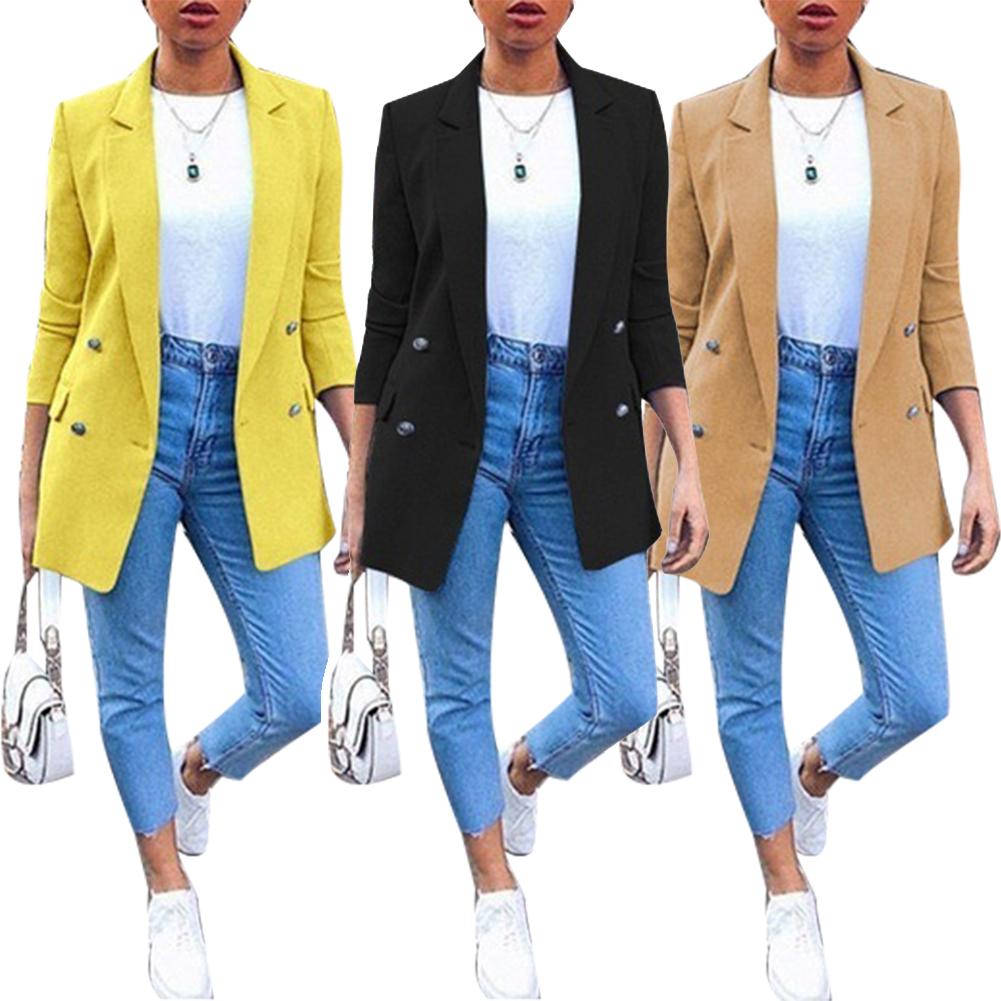 Damenmode Einfarbiger Freizeitanzug Bürokleidung Vintage Langarmmantel Frühling Herbst Damenjacken Blazer Jacke Revers Oberbekleidung