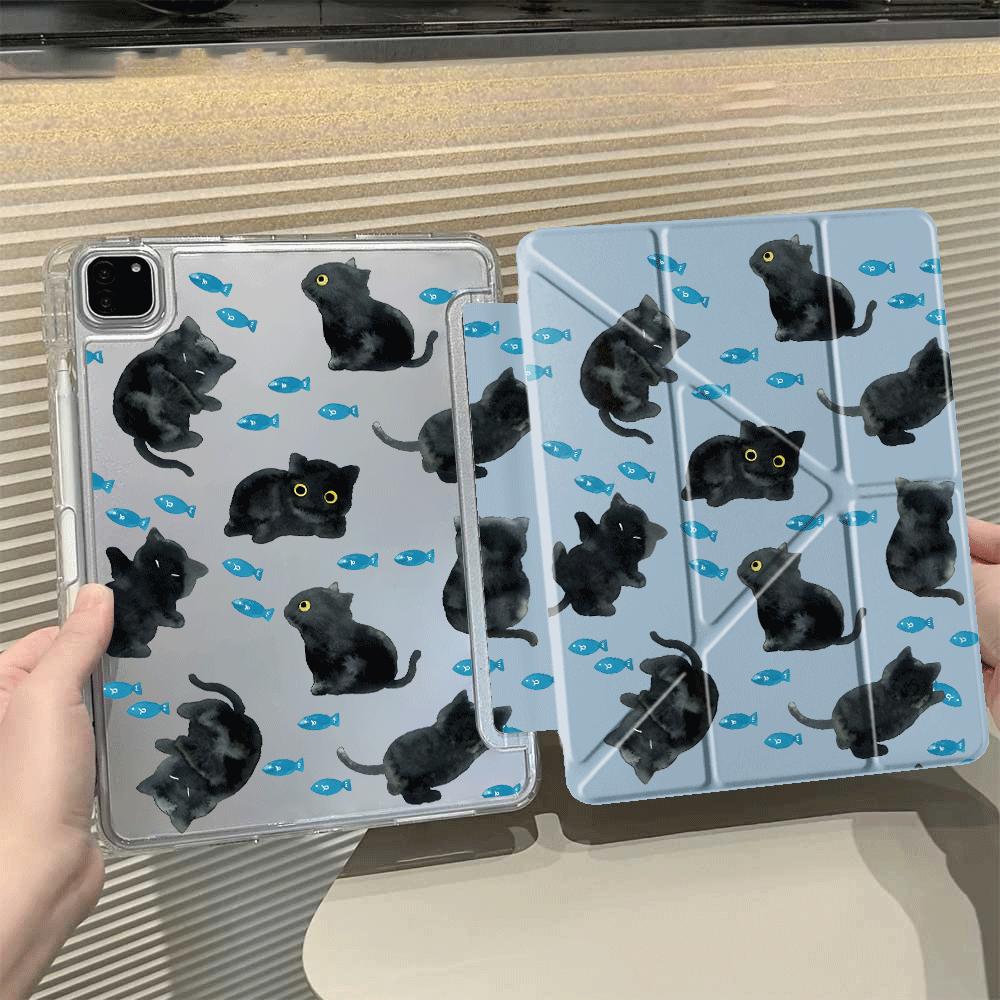Cute Cartoon Cat Y-Fold Holder Cover Tablet Case For iPad Pro 11th 10th 9th 8th 7th 12.9inch Pro 2025 Mini 6 7 Air 4 5 M3 M2 1 2