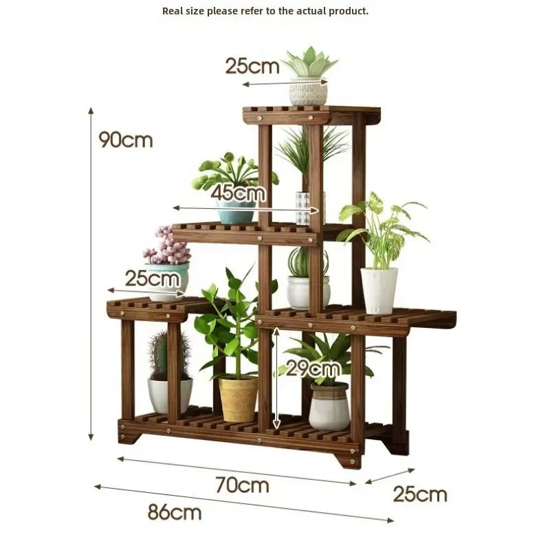 Multi-Tier Pine Wood Plant Stand Succulent Planter Display Rack Indoor Outdoor Flower Shelf 6-Tier Balcony Rack