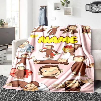 Custom Name Curious Monkey Adventures Blanket for Couch & Bed, Plush Cozy Fuzzy Blanket Super Soft & Warm Blankets for Fall and Winter. 0908454