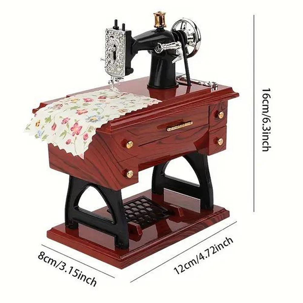 Vintage Sewing Machine Music Box Model Antique Style Treadle Mechanical Desktop Decor Miniature Craft For Nightstand Accents