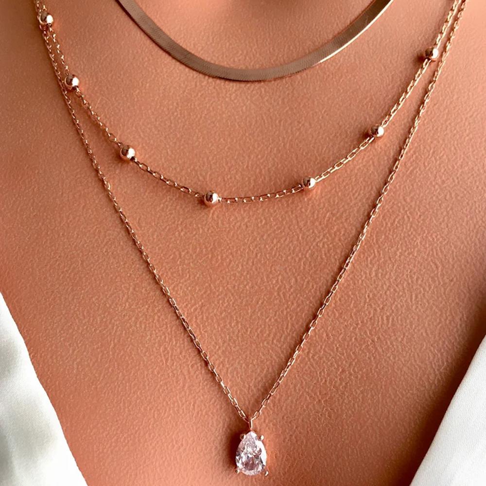 

Bohemia Gold Color Water Drop Crystal Pendant Necklaces Mutilayered For Women Snake Chain Necklace Fashion Jewerly 2023 New