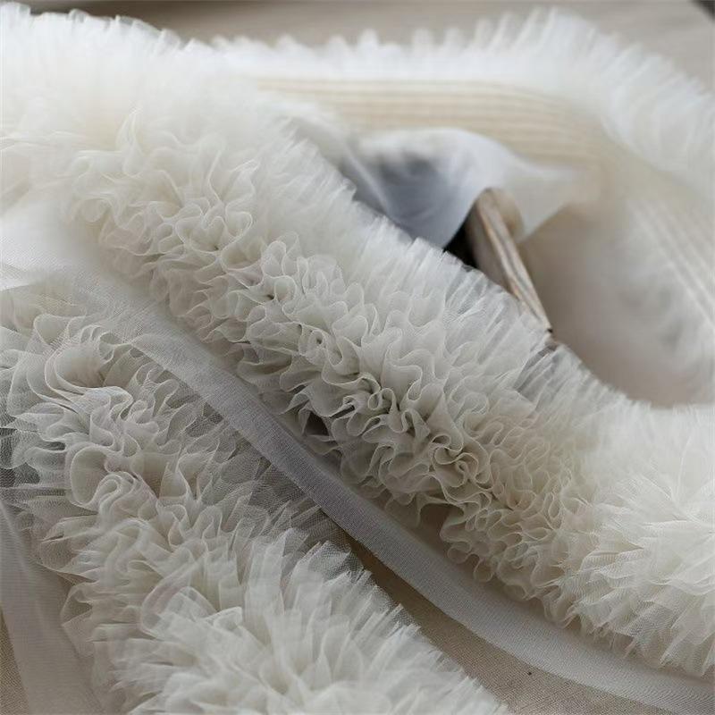 1Pcs Bridal Veil Ruffled Edge Girl Apparel Material Multilayer Pleat Tulle Lace Fabric Sewing For Bubble Skirt Evening Dress
