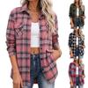 Camicia a quadri casual da donna con vestibilità ampia e tasche per l'uso quotidiano