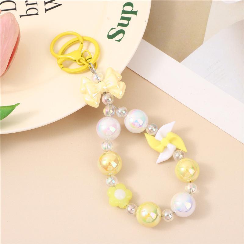 Colorful Beaded Flower Keychain, Kawaii Acrylic Flower Bag Charm with Clip