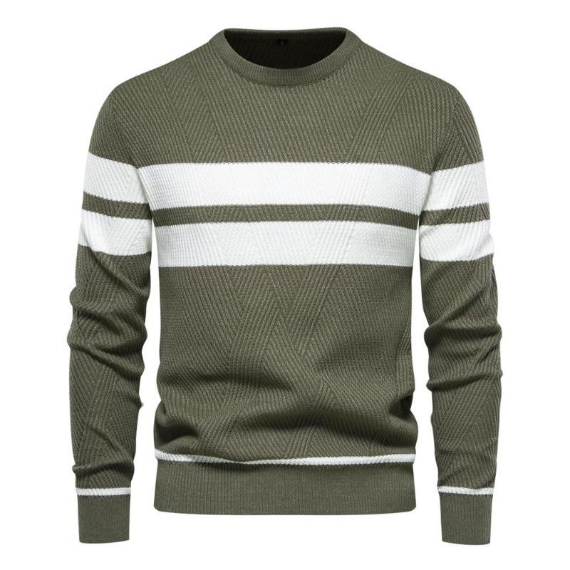 Herbst und Winter Herren Freizeit Gestreifter Herrenpullover Pullover Farbkombination Rundhals Herren Europäische Größe Pullover