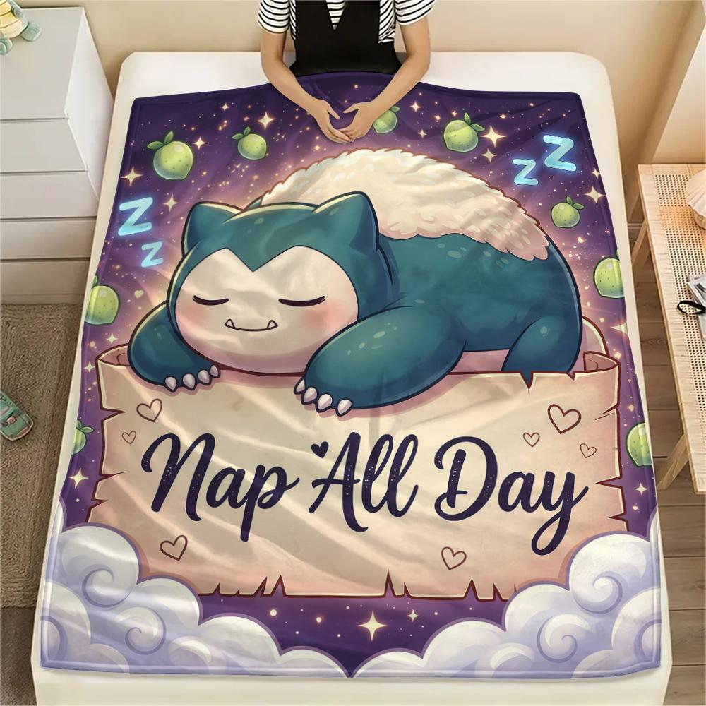 Cute Pokémon Warm Flannel Blanket, Printed for Bed Sofa Chair, Ideal for Picnic Travel Home Decor -HE37