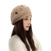 Women's Beret Hat Autumn and Winter Solid Color Knitted Woolen Hat Warm Thick Soft Vintage Painter Premium Hat
