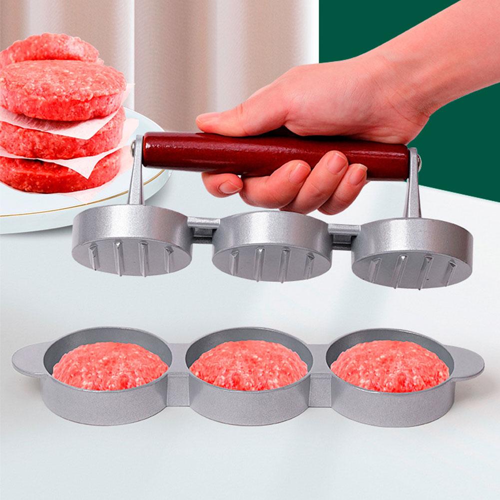 Hamburger Press Patty Maker Non-Stick Burger Patty Press with Wood Handle Aluminum for Meat Grill Beef Cheese Veggie Burger