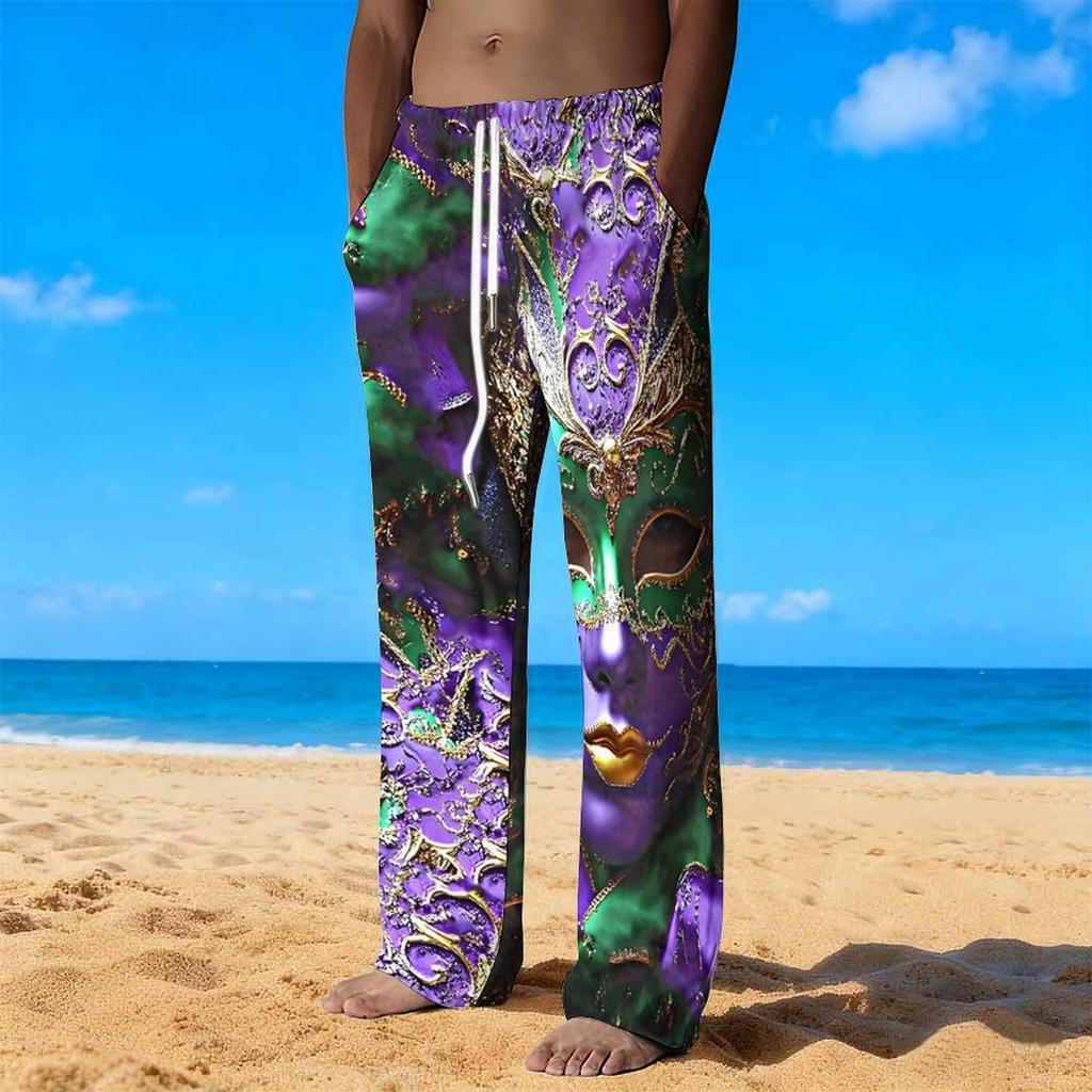 Men's Loose Casual Carnival Mask Sunset  Trousers  Printed Straight Pants