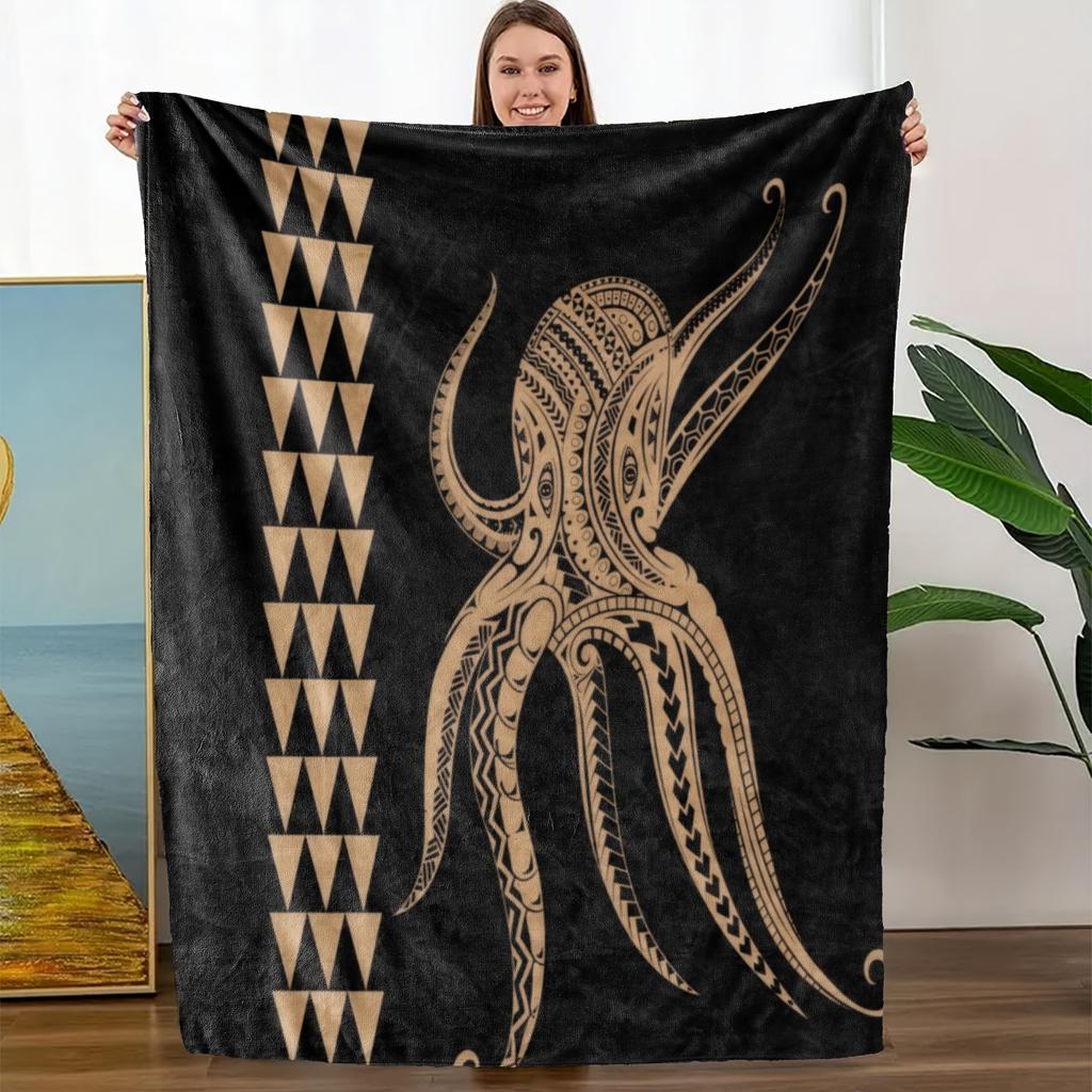 1pc Cozy Black Octopus Throw Blanket - Soft Flannel All-Season Bedspread/ Couch Cover - Modern Home Decor - Machine Washable Gif