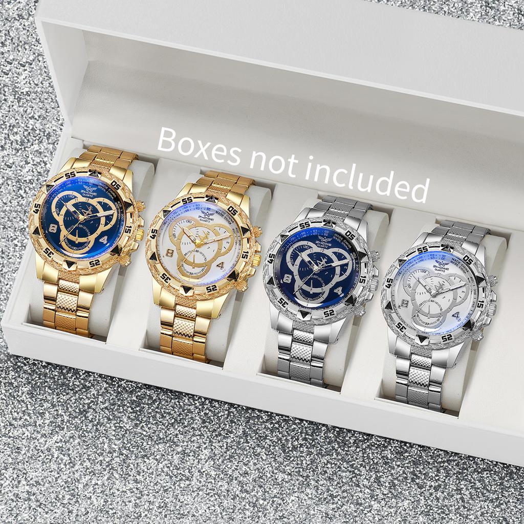 4 BUC/Set Ceasuri de Afaceri pentru Bărbați cu Cadran Mare de Lux Ceas de Mână Analogic cu Cuarț la Modă pentru Bărbați Ceas Reloj Hombre