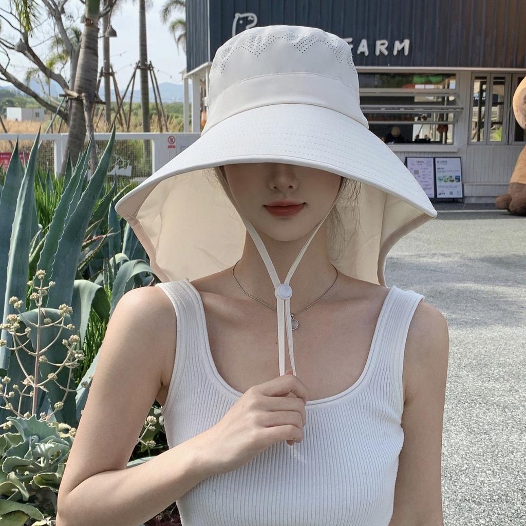 New Big Brim Sunscreen Hat Women's UV Protection Waterproof Face Cover Shawl Sun Hat Cycling Shade Internet Celebrity
