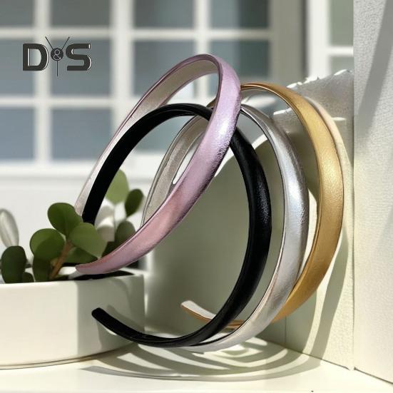 Adjustable Golden Headband Faux Leather Wrapped Thin Hair Hoop Luxurious Finish Satin Material Weddings Hairband