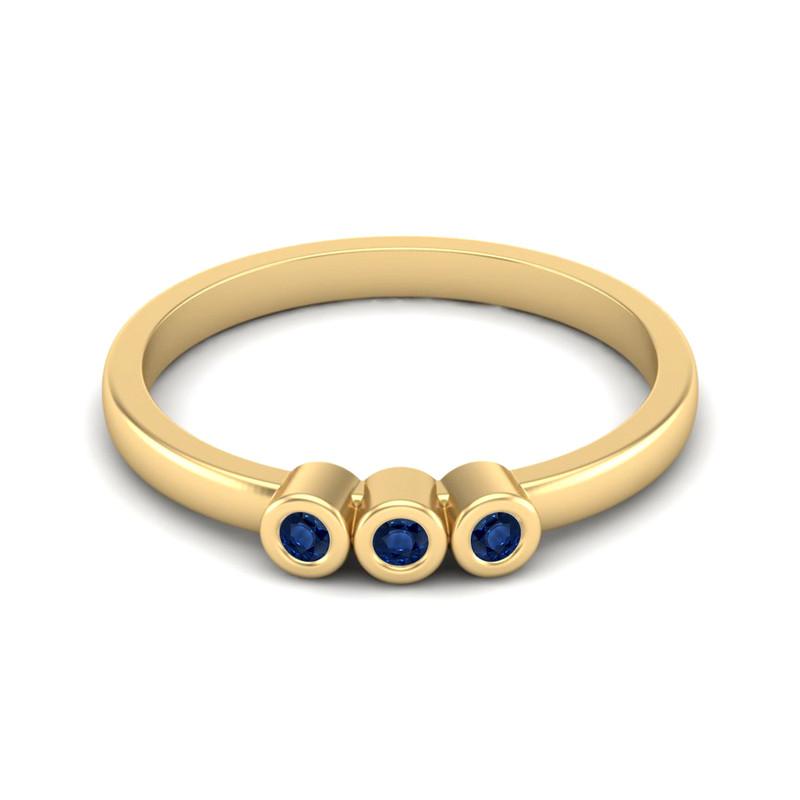 Tiny Round Shape Blue Sapphire Gemstone 925 Sterling Silver Gold Plated Three Stone Minimalist Women Engagement Ring