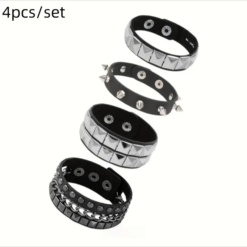 Gotisches Harajuku Nietenarmband Schwarzes Pu-Lederarmband Für Damen Herren Vintage Punk Breite Armreifen Schmuck