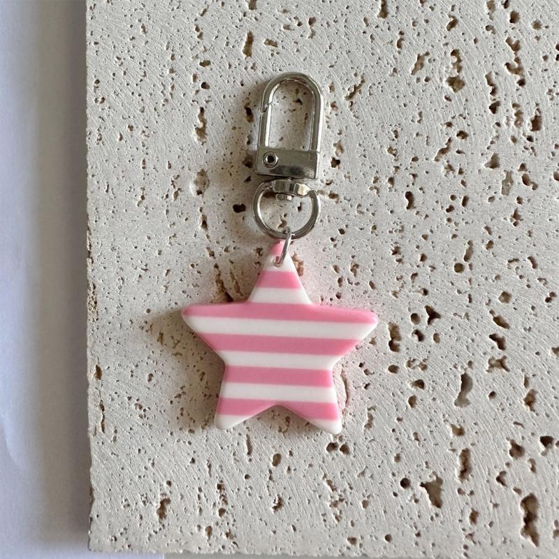 Lovely Star Charm Keyring Alloy Resin Detachable Striped Star Pendant Hanging Decoration For Women Girls Fashion