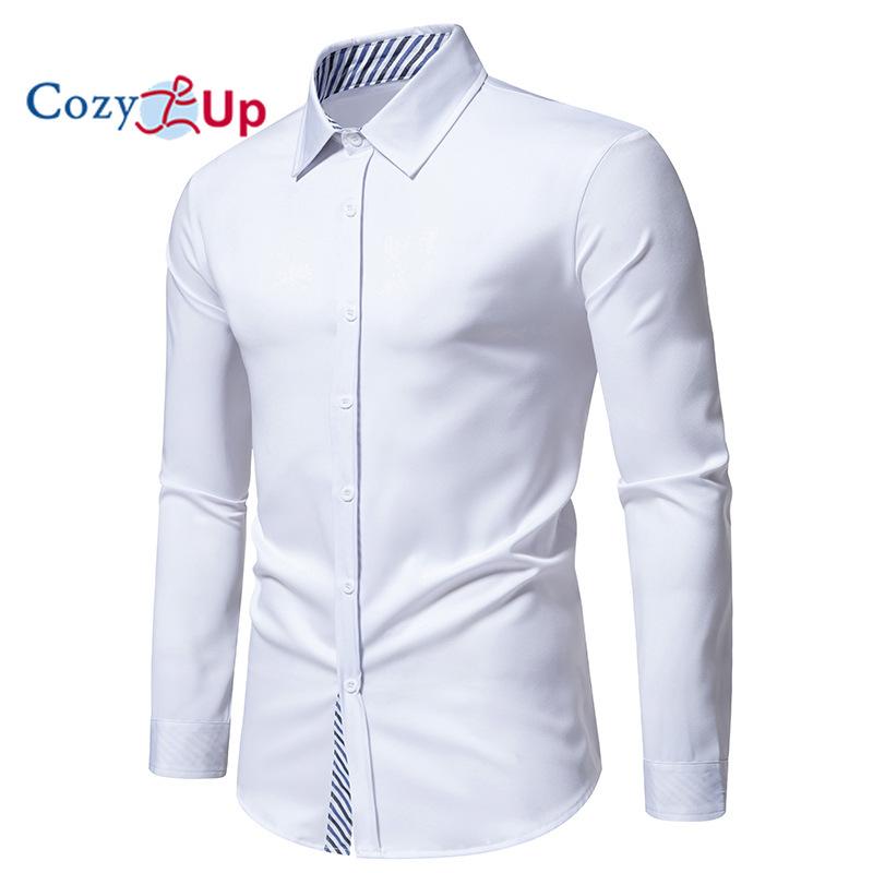 Cozy Up Casual Långärmad Stretch Klänning Skjorta för män Skrynkelfri Normal Fit Button Down-skjortor