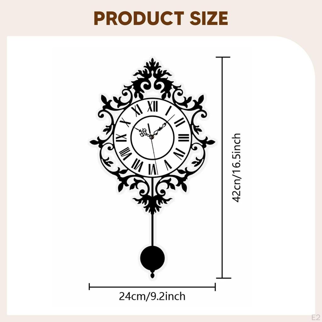Pendulum Wall Clock Non Ticking Gift Easy Read Home Decor Silent Roman Numerals for Living Room