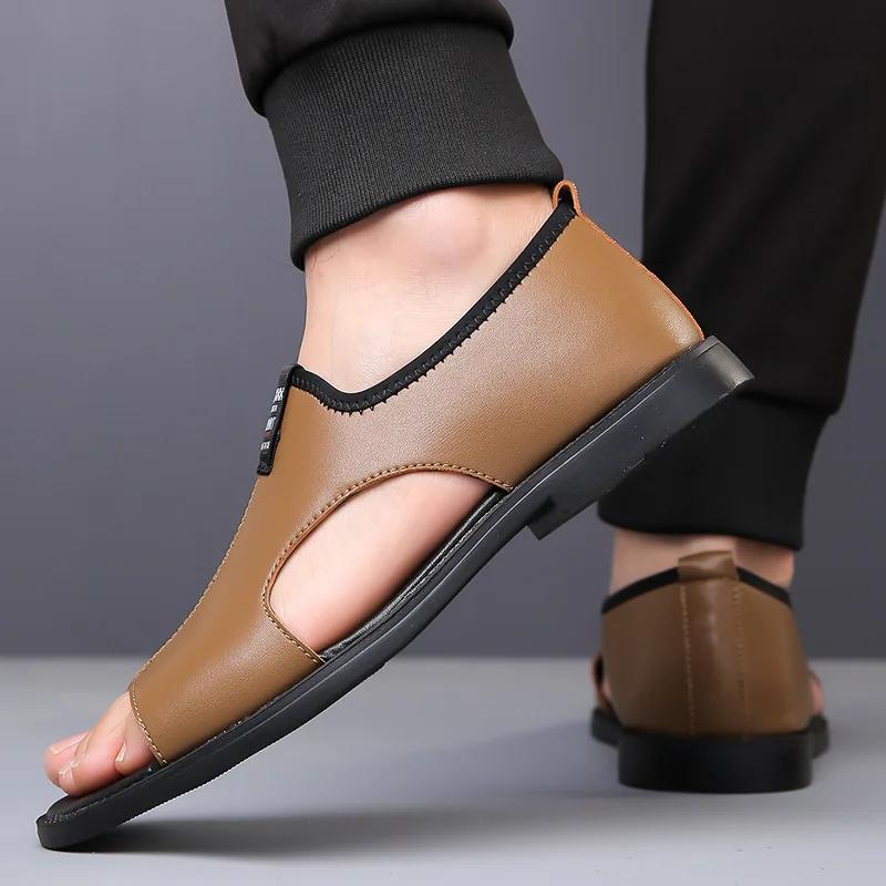 2024 New Brand Casual Shoes Outdoor Fashion Men's Slippers Comfortable Beach Shoes High Quality Leather Men Flat Sandals