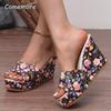 Fashion Fashion Floral Print Wedge Slippers Women Slip On Chunky Platform Sandals Woman Summer 2025 Thick Bottom Non Slip Outdoor Slides