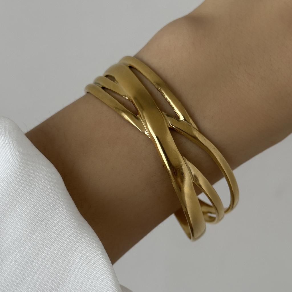 Stainless Steel Wide Bangles for Women Luxury Gold Color Chunky Flower Cuff Bangle Bracelet Femme Vintage Aesthetic Jewelry Gift