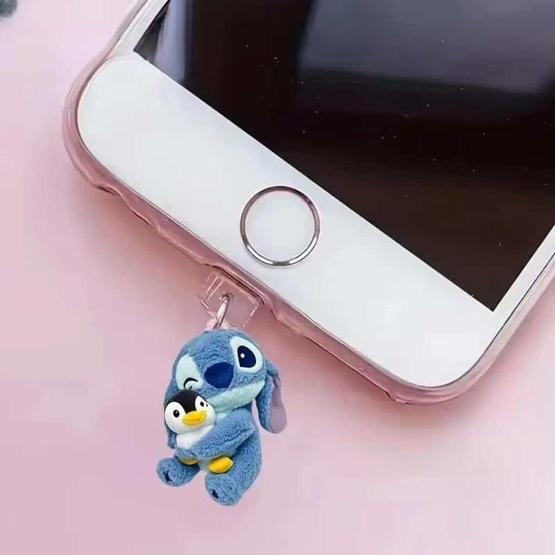 MINISO Stitch Phone Dustproof Plug for IPhone Type-c New Anime 2D Plane Type C Android Charging Port Dustplugs Ornaments Gift
