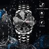 waterproof and rainproof wristwatch with luminous round stainless steel calendar large black and rhinestone Perfect for business or formal this pair