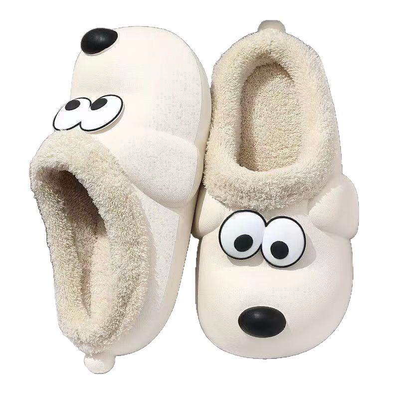 2025 new big-eyed dog cotton slippers ins cute home warm non-slip thick-soled velvet cotton shoes raw