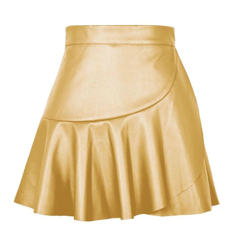 High Waist Frill Irregular Leather Skirt Skirt European and American Fashion Sexy Gyaru Pu Short Dress Women Clothes