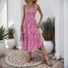 Summer New Printed Maxi Dress, Sleeveless Spaghetti Strap Elastic High Waist Long Sundress, Leisure Casual Dress for Women