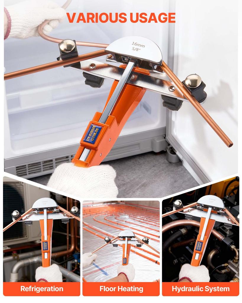VEVOR Tubing Bender Kit, 1/4 to 7/8 Inch, Compact Ratcheting Tube Pipe Bender, Forward/Reverse Hand Bending Tool, with 7 Aluminium Alloy Dies