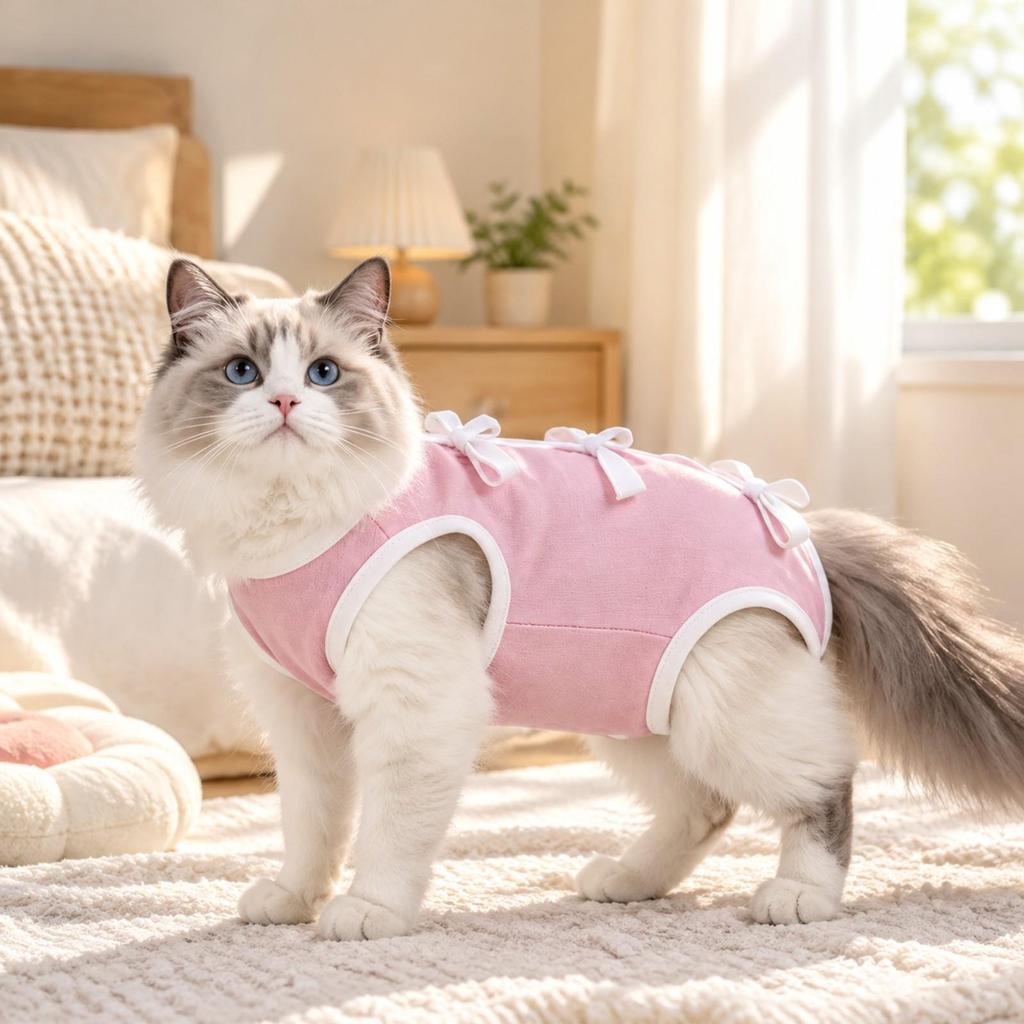 Pet Clothing AntiLicking Sleeveless Cat Recovery Garment with Tie Closures Safeguarding
