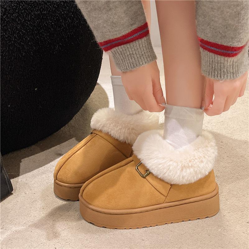 Women's Fur Mouth Large Size Soft Sole Winter Warm Fur One Snow Boots Padded Lined Ankle Boots Non-Slip Hiking Casual Sports Cotton Boots