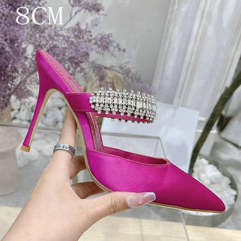 Fashion 2cm/6cm/8cm/10cm Pointy Fine Heels Rhine-diamond Chain Satin High Heels Mullers Wedding Shoes Bridesmaid Heels